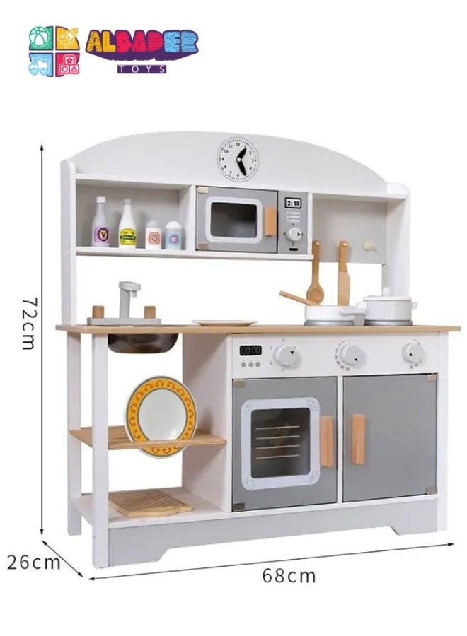 AL BADER Kids Kitchen Playset, Children Play Kitchen for Toddler With Food accessories, Wooden Kitchen Set Toy WIth Oven, Cook Food Toys Set & Play Sink Toy, For Kids 3-10 Years (White, 68 * 26 * 72) - Image 5